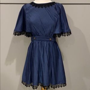 Dear Creatures Navy & Black lace capelet dress XS